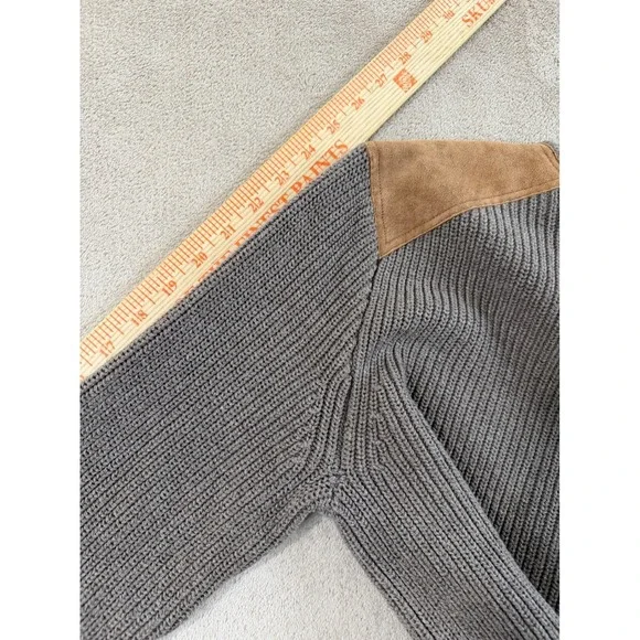 J.Crew Woodsman Ribbed Knit Sweater Men M Leather Shoulder Patches Brown EUC - Picture 10 of 10